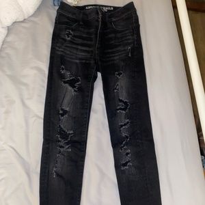 American Eagle Super Super Stretch Hi-Rise Black Ripped Jeggings